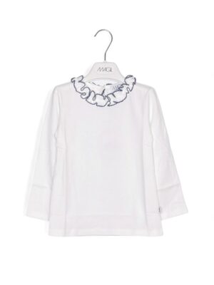 T-shirt manica lunga collo arricciato bordato