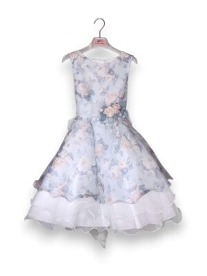 Abito+3 balze tulle stampa fiori+cintura