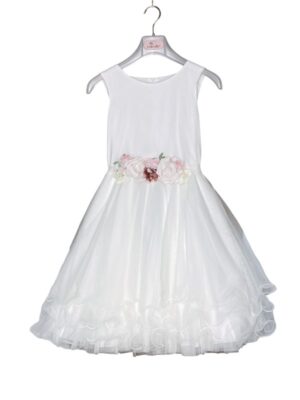 Abito tulle+cintura fiori