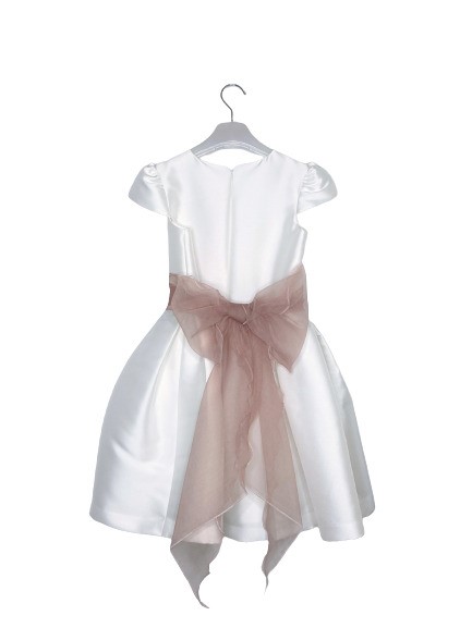 Abito mikado mezza manica+cintura fiore