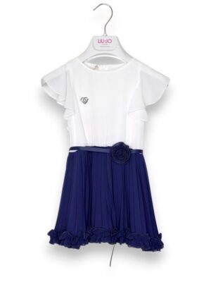 Abito plisse bicolore+cintura viscosa