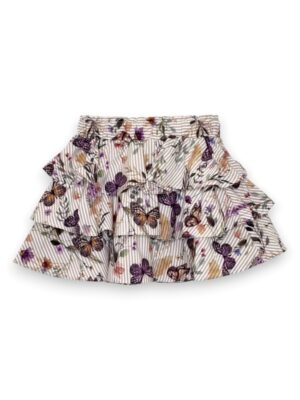 Gonna a balze rigata stampa farfalle