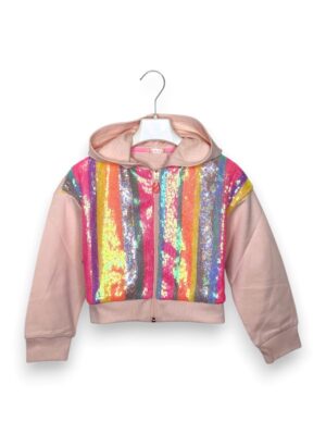 Cappuccio+zip righe paillettes