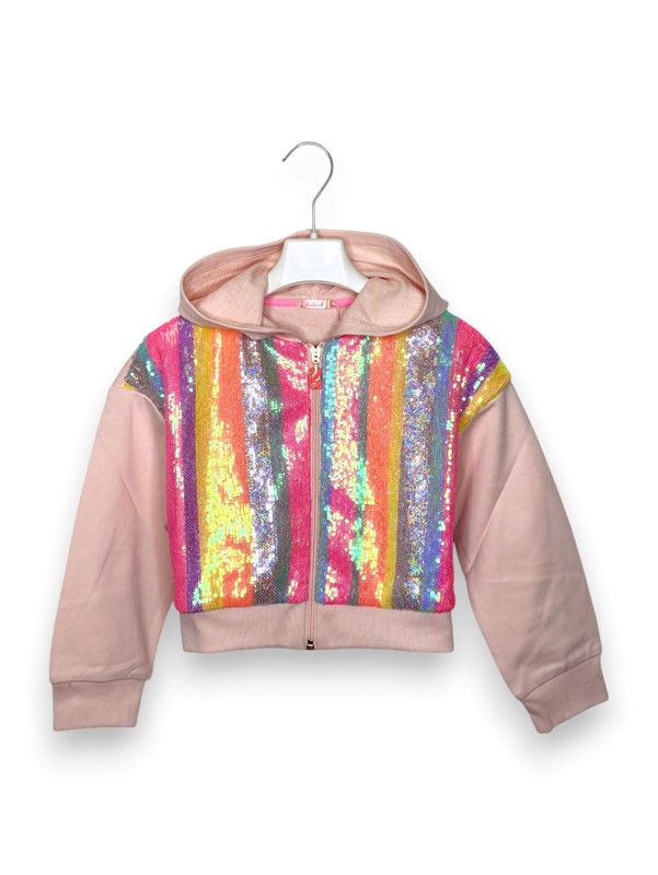 Cappuccio+zip righe paillettes