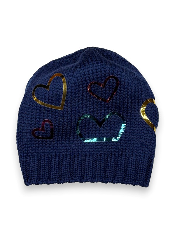 Berretto lana cuori lamina glitter