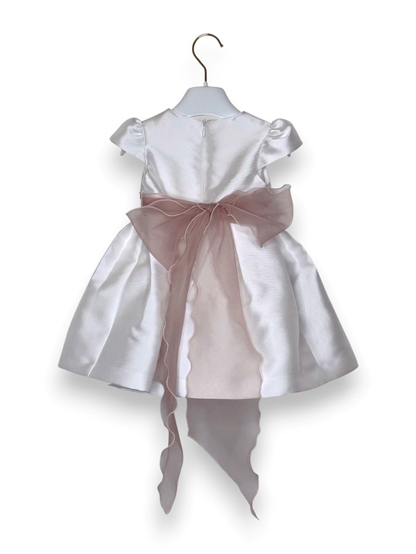 Abito mikado manica becco+cintura fiori