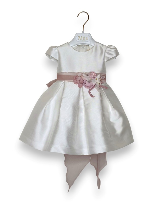 Abito mikado manica becco+cintura fiori