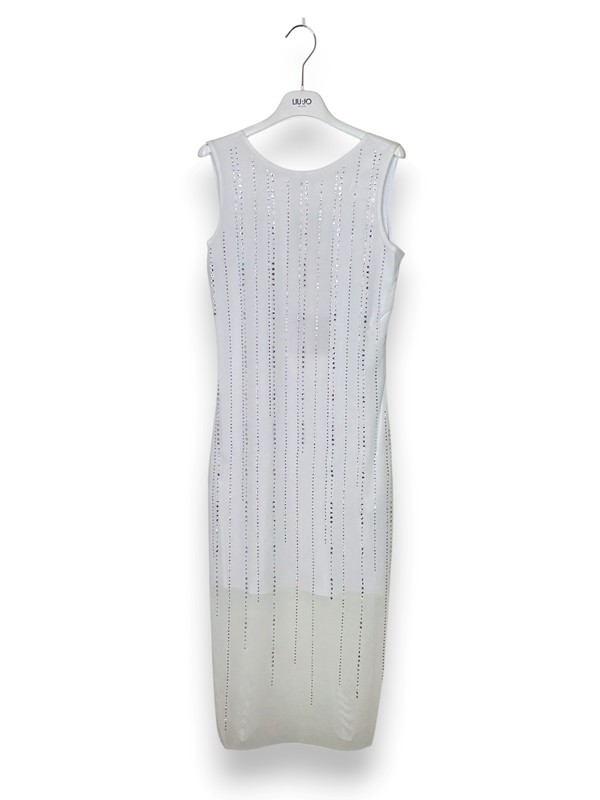 Abito lungo jersey viscosa righe svarowsky in tinta