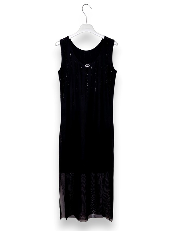 Abito lungo jersey viscosa righe svarowsky in tinta