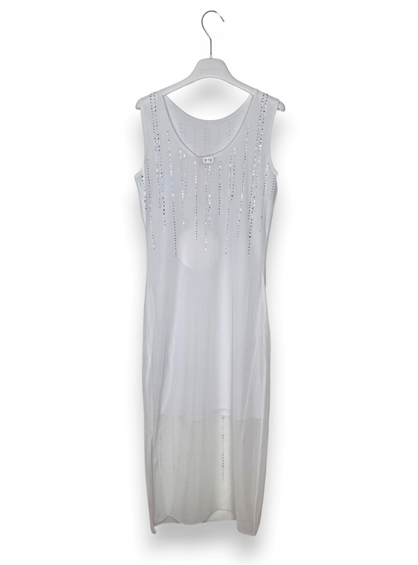 Abito lungo jersey viscosa righe svarowsky in tinta