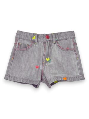 Short denim cuoricini ricamati multicolor
