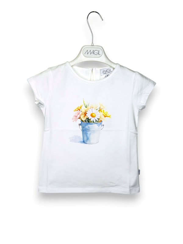 T-shirt mezza manica stampa vaso margherite