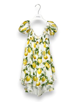 Abito svasato spalle nude stampa limoni