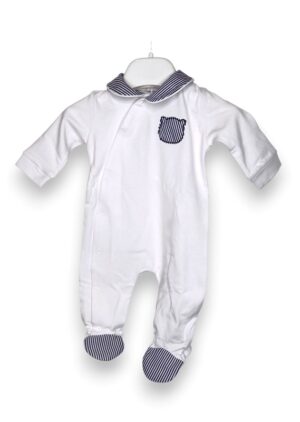 Tutina cotone abbottonata orso rigato