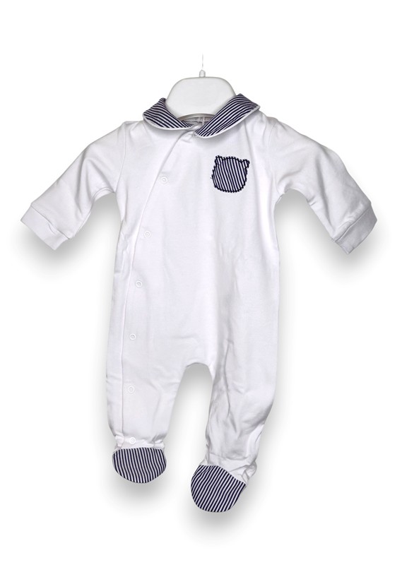 Tutina cotone abbottonata orso rigato