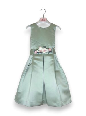 Abito satin+cintura fiori