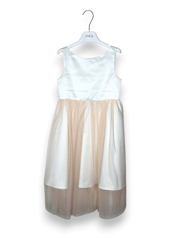 Abito in raso lungo con gonna in tulle