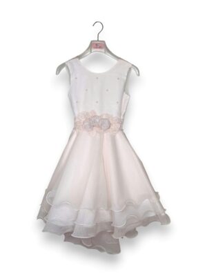 Abito coda pizzo schiena+cintura fiori