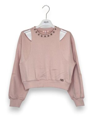 Felpa girocollo+spalle aperte+borchie
