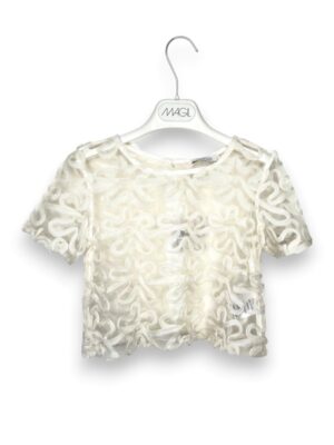 Blusa mezza manica tulle fettuccia fiori