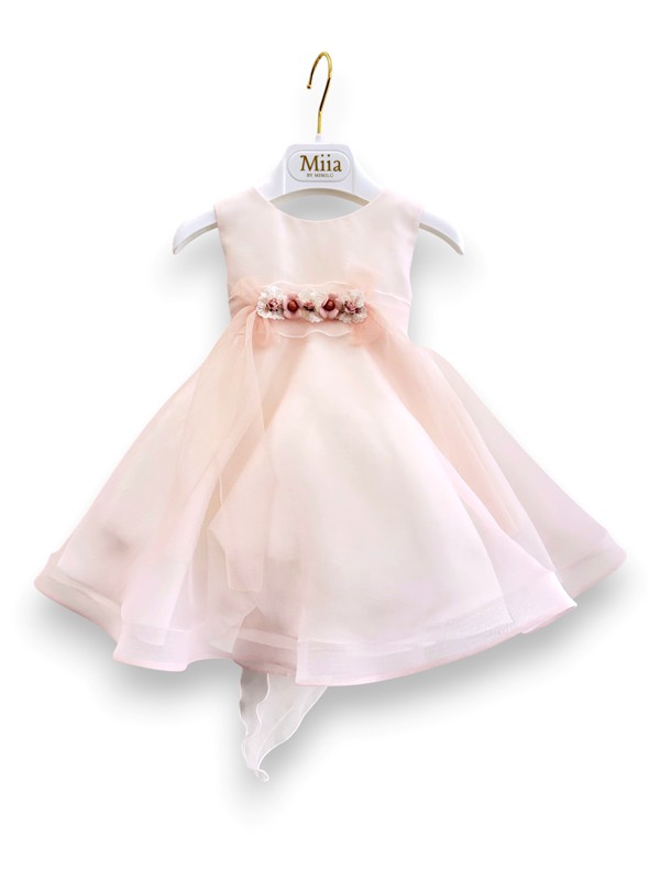 Abito organza senza maniche+cintura fiori
