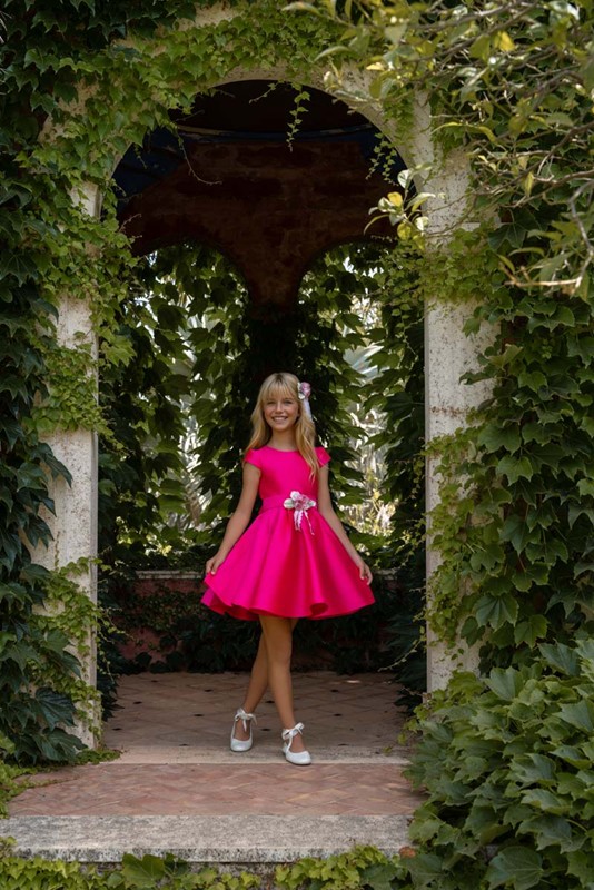 Abito svasato schiena nuda+cintura fiori