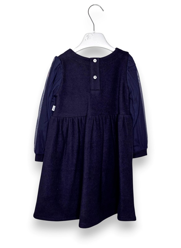 Abito trapezio caldo cotone+maniche tulle