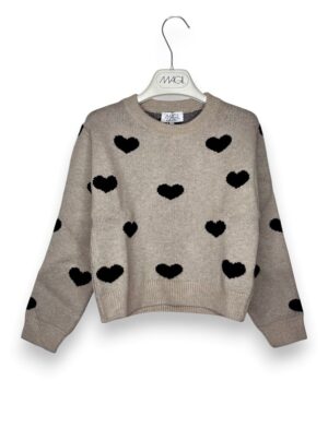 Girocollo maglia lana cuori ricamati