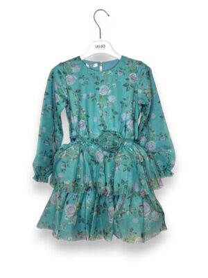 Abito a balze in tulle stampa fiori
