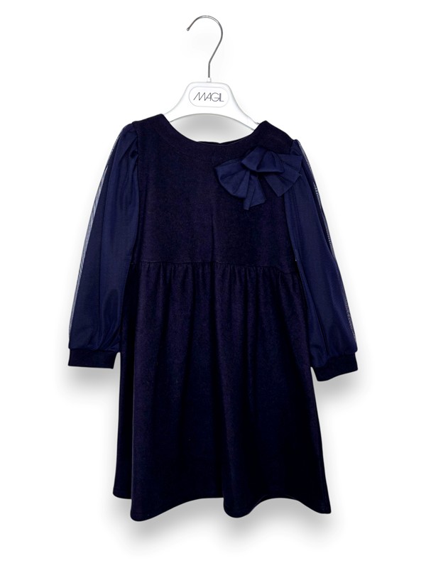 Abito trapezio caldo cotone+maniche tulle
